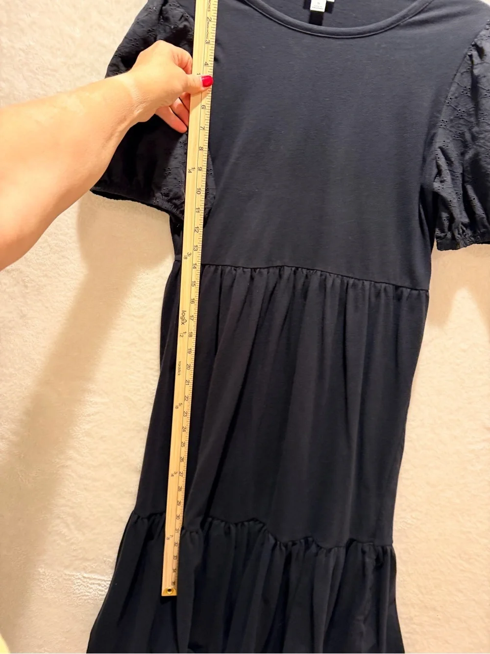 J.Crew black eyelet puff sleeve tiered midi dress small